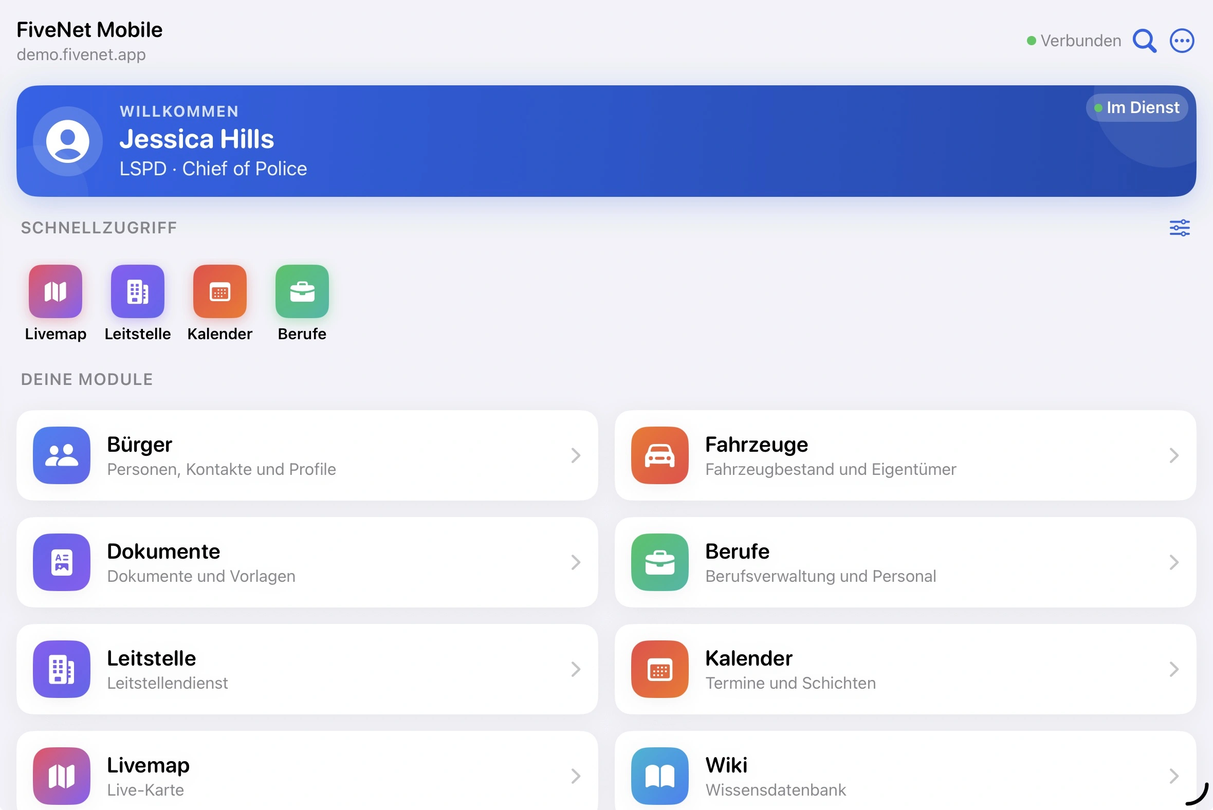 FiveNet Mobile - Modules/Features List